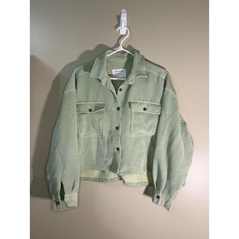 Bluenotes Sage Green Corduroy Cropped Shacket Button Up Jacket Y2K M